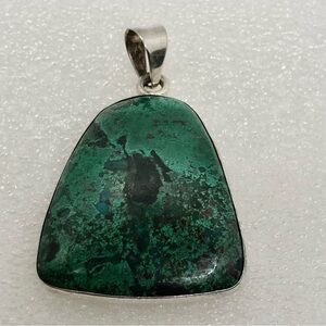 Vtg Sterling Silver Chrysocolla Stone Pendant - Huge / 2” / 19 grams
